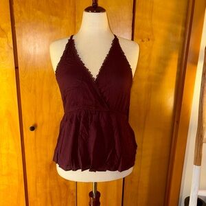 La Hearts Maroon Lace Halter Top